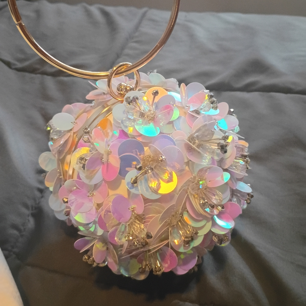 Iridescent Floral Handbag with Gold Handle